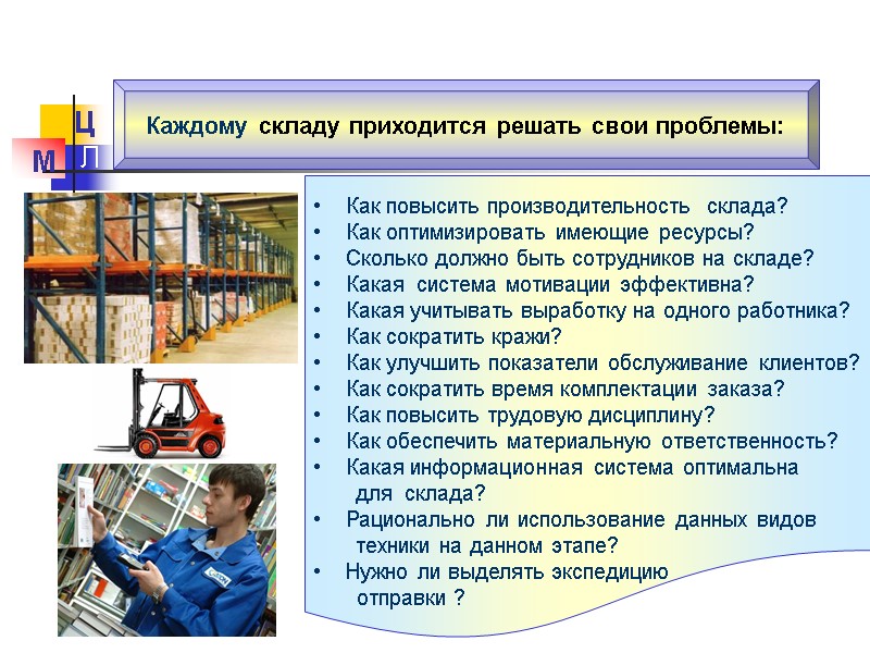 М Ц Л Каждому складу приходится решать свои проблемы:     